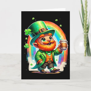 Tarjeta Duende bebiendo café Día de San Patricio irlandés