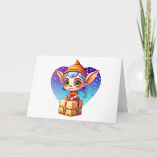 Tarjeta Duende de Navidad con fondo nevado festivo
