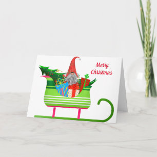 Tarjeta Duende de Navidad y Trineo