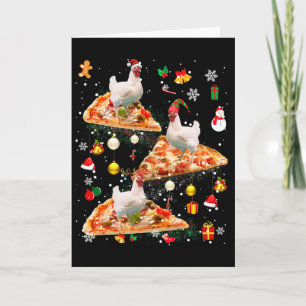 Tarjeta Duende de Reno de Santa Pollo Montando Pizza Xmas 