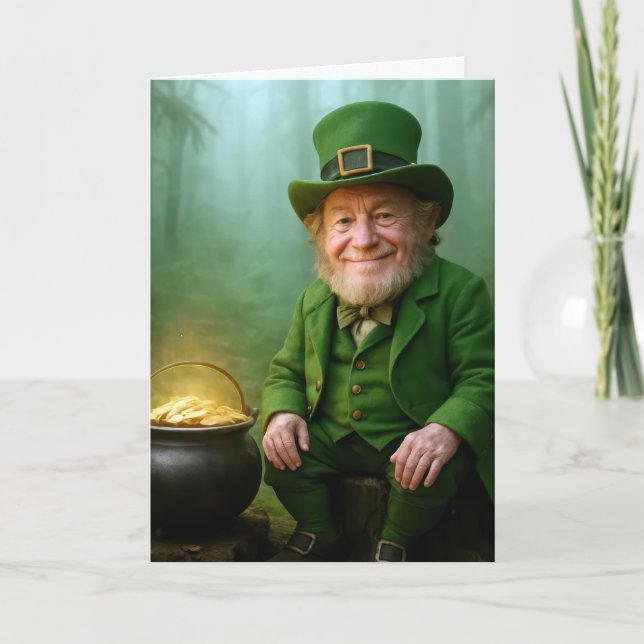 Tarjeta Duende del Día de San Patricio con Monedas de Oro (Anverso)