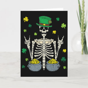 Tarjeta Duende Esqueleto Día de San Patricio Trébol Clavo