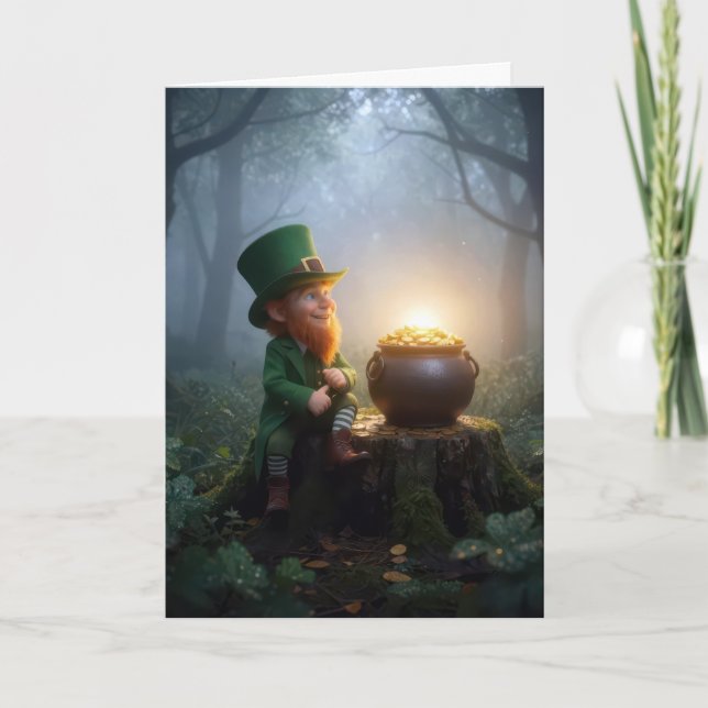 Tarjeta Duende Irlandés con una Olla de Oro (Anverso)