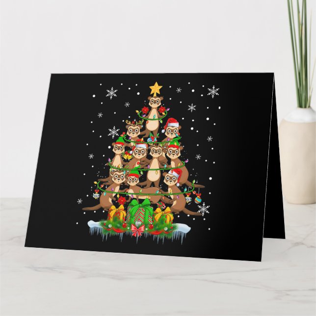 Tarjeta Duendes de Reno de Santa Hurones Luces del Árbol d (Anverso)