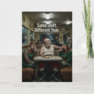 Tarjeta Duendes de Santa Desaliñados Restaurante Humor Osc