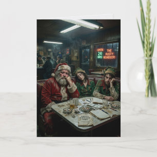 Tarjeta Duendes de Santa Desaliñados Restaurante Humor Osc