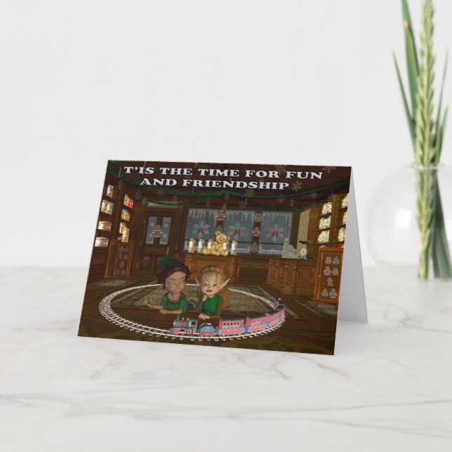 Tarjeta Duendes que juegan con un tren (Anverso)