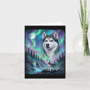 Tarjeta Dueño de perro Husky siberiano aullando Luces del 