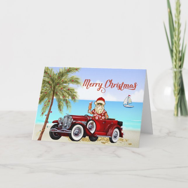 Tarjeta Duesenberg para Navidades de playa tropica (Anverso)