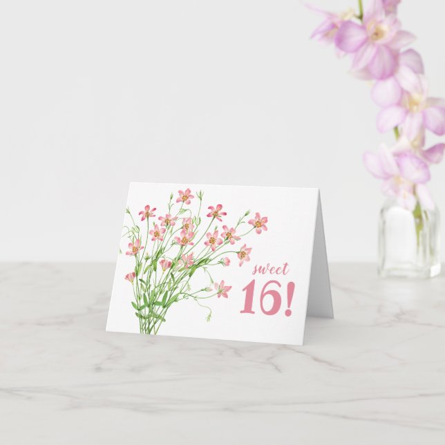 Tarjeta Dulce 16 cumpleaños con flor rosa (Orquídea)