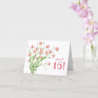 Tarjeta Dulce 16 cumpleaños con flor rosa