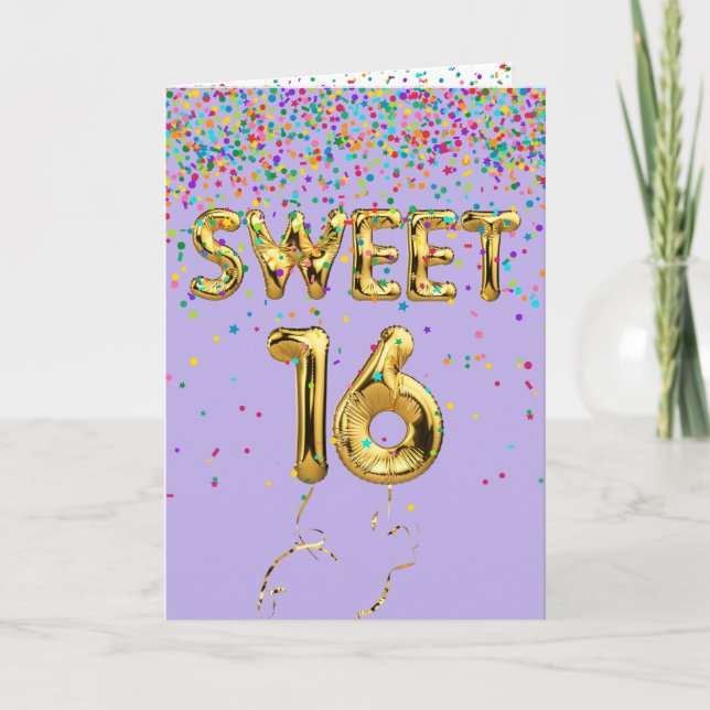 Tarjeta Dulce 16 Globos de Milar y Confetti (Anverso)