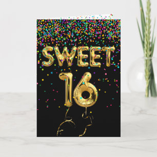 Tarjeta Dulce 16 globos y confetti