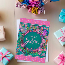 Tarjeta Dulce 16 Personalizado Floral Rosa Girly Edad