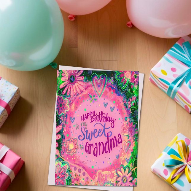 Tarjeta Dulce abuela Cumpleaños Floral Bonito rosa (Subido por el creador)