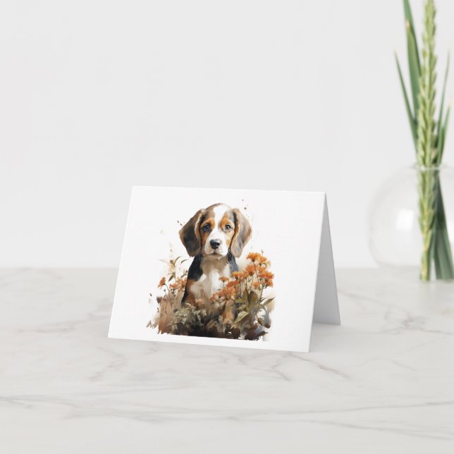 Tarjeta Dulce acuarela Beagle Puppy Dog BLANK (Anverso)