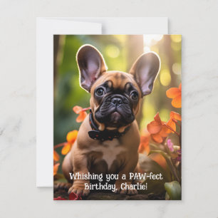 Tarjeta 🐶 💗 dulce cachorro francés en una jungla
