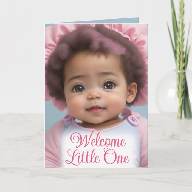 Tarjeta Dulce Chica infantil afroamericano bienvenido bebé (Anverso)