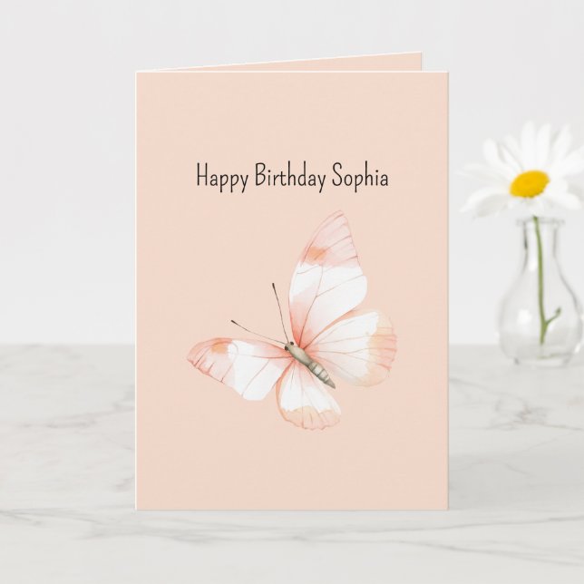 Tarjeta Dulce como una Mariposa de Cumpleaños de Melocotón (Planta pequeña)