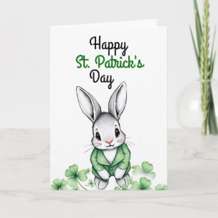 Tarjeta Dulce Conejo Verde y Tréboles Día de San Patricio