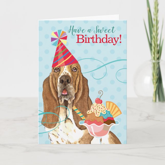 Tarjeta Dulce cumpleaños Basset Hound (Anverso)