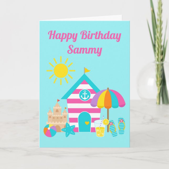 Tarjeta Dulce Cumpleaños de Verano de Niños en la Playa (Anverso)