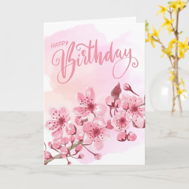 Tarjeta Dulce cumpleaños floral de Rubor rosado Sakura (flor amarilla)