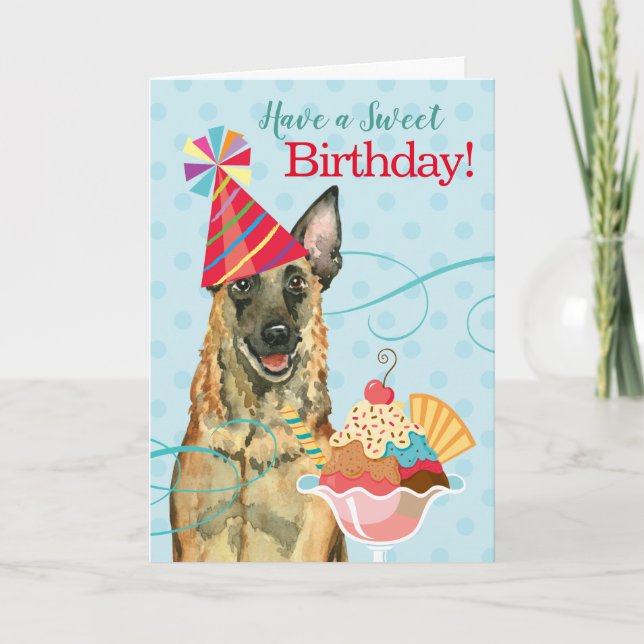 Tarjeta Dulce cumpleaños Malinois (Anverso)