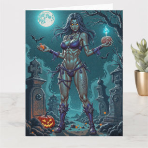 Tarjeta Dulce de Halloween o Novia Zombi con Sesos