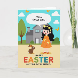 Tarjeta dulce de Pascua para niña feliz