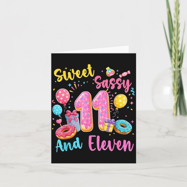 Tarjeta Dulce descarada y once cumpleaños 11 dulces donas (Anverso)