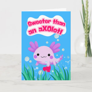 Tarjeta Dulce Día de San Valentín Axolotl con corazón