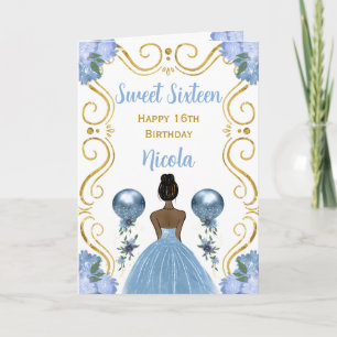 Tarjeta Dulce Dieciséis Dark Skine Princess Blue Birthday