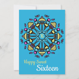 Tarjeta Dulce Dieciséis pasteles coloridos y dulces cumple