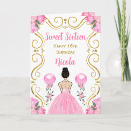 Tarjeta Dulce Dieciséis Princesa de Cabello Marrón Cumplea