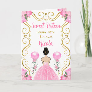 Tarjeta Dulce Dieciséis Princesa de Cabello Marrón Cumplea