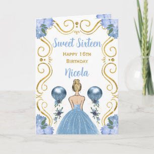 Tarjeta Dulce Dieciséis princesa rubia azul feliz cumpleañ