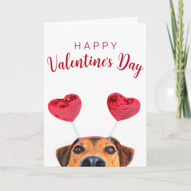Tarjeta Dulce divertido perro con vincha del corazón para  (Anverso)
