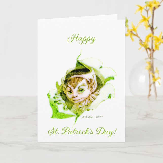 Tarjeta Dulce duende día de San Patricio (flor amarilla)