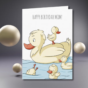 Tarjeta Dulce familia de patos Feliz cumpleaños mamá