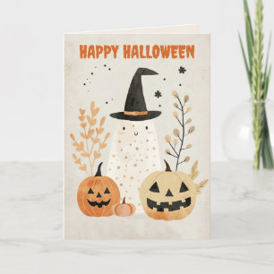 Tarjeta Dulce Fantasma con Calabazas de Halloween Feliz Ha