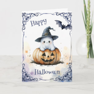 Tarjeta Dulce fantasma de Halloween en acuarela en una cal