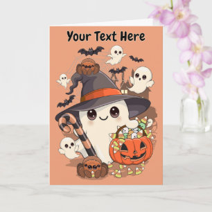 Tarjeta Dulce Fantasma de Halloween en Estilo Kawaii