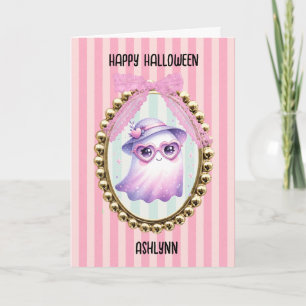 Tarjeta Dulce Fantasma Rosa Halloween
