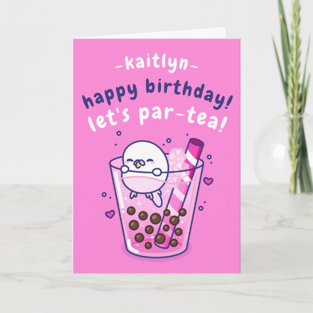 Tarjeta Dulce fiesta de té de burbujas Cumpleaños divertid (Anverso)