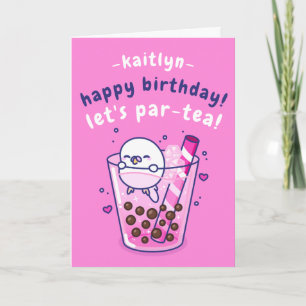 Tarjeta Dulce fiesta de té de burbujas Cumpleaños divertid