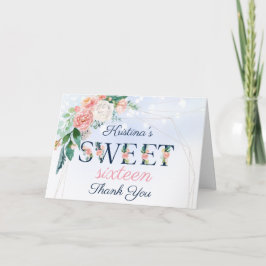 Tarjeta Dulce Floral azul y rosa de la época 16 Gracias