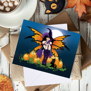 Tarjeta Dulce Hada de Halloween Parche de Calabaza Gato Ne