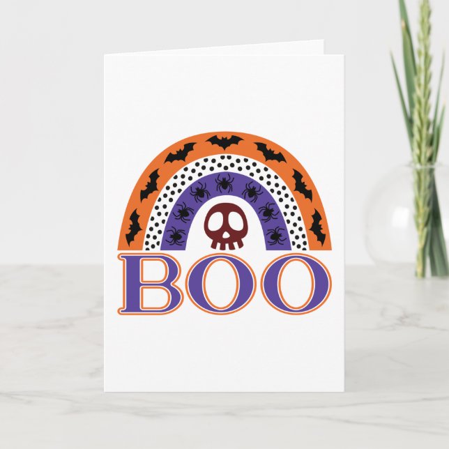 Tarjeta Dulce Halloween Arcoiris Espantoso Boo Calavera Mu (Anverso)
