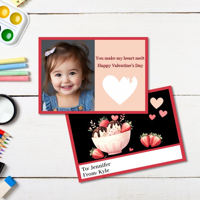 Tarjeta Dulce helado rojo crema foto clase Valentine (Red Photo Sundae Classroom Valentine
)